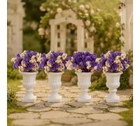 Mifoci 8 Pcs Mini Plant Bonsai Set, 4 White Roman Column Planters with 4 Dried Flower Bouquets for 1:12 Scale Dollhouse, Miniature Garden Decor