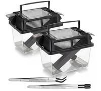 Mifoci Cricket Keeper with Feeding Kit Transparency Cricket Keeper with Tubes Includes Feeding Tongs and Curved Tweezers Insect Breeding Box for Gecko Snake Lizards (2 Pack,7.09 x 4.33 x 6.3 Inches)
