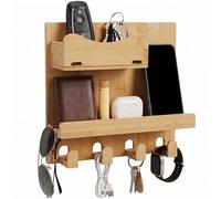 Mifoci Floating Bedside Shelf Wall Mount Self Stick on, Entryway Organizer with 4 Hooks Cute Room Decor Aesthetic, 2-Tier Shelf for Entryway, Kitchen Bedroom, Living Room