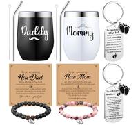 Mifoci Pregnancy Gifts for New Parents Include 2 Mommy and Daddy Tumbler Set, 2 Keychains, 2 Bead Bracelets Top New Parents Gifts for First Time Moms Dad to Be 1st Fathers Mothers Day