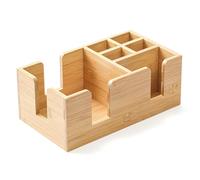 Mifoci Wooden Bar Caddy with 6 Compartments, Bamboo Bar Caddy Napkin & Straw Holder Organizer Cocktail Napkin Holder Condiments for Home Office Kitchen Countertop (Natural, 10.6 L x 5.5 W)