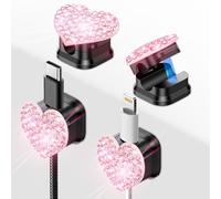 Mifoneix Bling Cord Organizer Holder,Heart Shape Magnetic Cable Clips with Strong Adhesive，Desk Cable Holder & Phone Charging Cords Wire Management for Home,Office,Car,Nightstand (Pink 4 Pack)