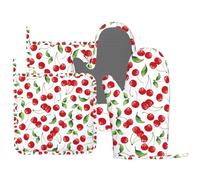 MIFSOIAVV Cherry Fruit Pattern Oven Mitts and Pot Holders Sets Silicone Watercolor Cherries Kitchen Mitts Potholders Heat Resistant 4Pcs Oven Gloves Hot Pads for Kitchen Baking Cooking BBQ Grilling