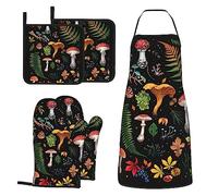 MIFSOIAVV Mushroom Oven Mitts and Pot Holders Sets with Apron 5Pcs Heat Resistant Mushrooms Kitchen Mitten Gloves and Non-Slip Potholders Apron Sets Oven Gloves Hot Holders for Baking Cooking BBQ