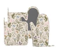 MIFSOIAVV Vintage Wildflower Herbs Floral Rustic Butterfly Oven Mitts and Pot Holders Sets Silicone Kitchen Mitts Potholders Heat Resistant 4Pcs Oven Gloves Hot Pads for Kitchen Baking Cooking