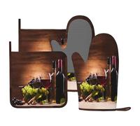 MIFSOIAVV Wine Oven Mitts and Pot Holders Sets Silicone Vintage Glasses Wine Grapes Kitchen Mitts Potholders Heat Resistant 4Pcs Wine Oven Gloves Hot Pads for Kitchen Baking Cooking BBQ Grilling