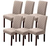 MIFXIN Chair Covers for Dining Chairs Elastic Stretch Jacquard Chair Protector, Removable Washable Kitchen Chair Seat Cover for Hotel, Restaurant, Wedding, Banquet, Ceremony (Sand Color, Pack of 6)