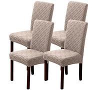 MIFXIN Chair Covers for Dining Chairs Elastic Stretch Jacquard Chair Protector, Removable Washable Kitchen Chair Seat Cover for Hotel, Restaurant, Wedding, Banquet, Ceremony (Sand Color, Pack of 4)