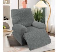 MIFXIN Jacquard Recliner Chair Covers 4-Piece Set - Stretch Polyester Spandex Slipcover, Armchair Cover for Living Room, Washable Furniture Protector for Lazy Boy & Electric Chairs (Dark gray)