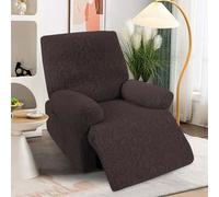 MIFXIN Jacquard Recliner Chair Covers 4-Piece Set - Stretch Polyester Spandex Slipcover, Armchair Cover for Living Room, Washable Furniture Protector for Lazy Boy & Electric Chairs (Chocolate Brown)