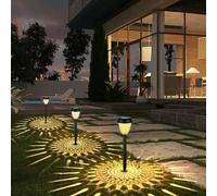 MIFXIN New 6 Pack Solar Outdoor Garden Lights, Solar Waterproof Path Lights, LED Auto Switch Up to 12 Hours, with Warm Light for Garden Lawn, Driveway, Patio, Path (Warm Light + RGB)