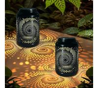 MIFXIN Solar Lantern, Metal Solar Lantern, Metal Outdoor Light with Shepherd's Hook, Waterproof LED Light Garden Ornaments Outdoor for Garden Table Patio Balcony Yard(Bronze) (Rotating Pattern, 2)