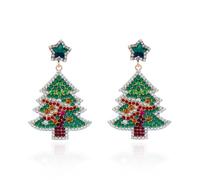 MIFYNN Christmas Tree Rhinestone Dangle Earrings for Women, Sparkly Crystal Xmas Drop Earrings, Holiday Party Costume Jewelry for Christmas Gift, L, Metal, No Gemstone