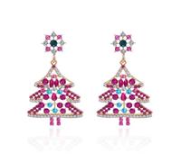 MIFYNN Christmas Tree Rhinestone Dangle Earrings for Women, Sparkly Crystal Xmas Drop Earrings, Holiday Party Costume Jewelry for Christmas Gift, L, Metal, No Gemstone