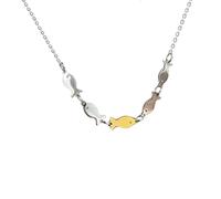 MIFYNN Fish Necklace for Women Men Swim Against The Current Necklace Stainless Steel Two Tone Fish Choker Inspirational Hope Encouragement Spiritual Faith Jewelry, L, Stainless Steel, No Gemstone