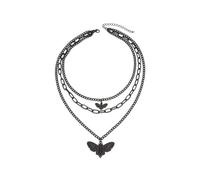 MIFYNN Gothic Moth Pendant Necklace Dark Skeleton Head Multi-Layered Death Necklace Vintage Punk Style Halloween Horror Cute Insect Jewelry for Women, Zinc, No Gemstone