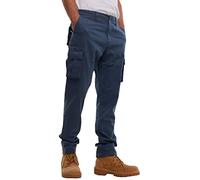 MIG - Mud Ice Gravel Mens Stretch Cargo Chino Trousers - Cotton Elasticated Cargo Pants, Regular Slim Fit Mens Work Casual Chinos (Blue, 34W / 31L)