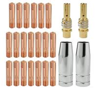 MIG Welding Consumables Kit 24pcs MB15AK Torch Set M6 Tips 0.6-1.2mm Gas Nozzles Diffusers for MAG Flux Core Wire Feeder Machine Euro Connection Spare Parts