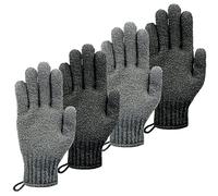 MIG4U 2 Pairs Exfoliating Shower Gloves for Removing Dead Skin from Medium to Heavy Body, Loofah Exfoliating Sponge for Men Women, Gray+Black