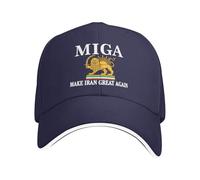 Miga Make Iran Great Again Structured Baseball Cap Lion and Sun Iran Flag Adjustable Hat for Men Women (Navy, One Size)