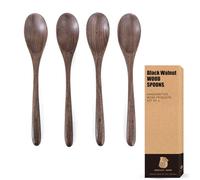 MIGAKU HOME Black Walnut Wooden Spoons, 4pcs Soup Spoons for Eating, Eco-Friendly Japanese Kitchenware Set, Natural Wood Utensils for Cooking Mixing Stirring