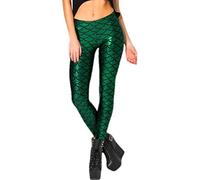 Migaoeco Women's Digital Print Mermaid Fish Scale Skinny Stretch Leggings Pants Sparkle Booty Festival Costumes Cosplay Stage Club Party Wear Dark Green