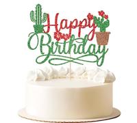 Migeaks Cactus Happy Birthday Cake Topper, Mexican Themed Birthday Supplies,Cactus Birthday Party Decoration, Mexican Fiesta Theme Baby Shower Birthday Party Cake Decoration Supplies