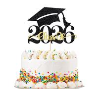 Migeaks Class of 2026 Cake Topper, 2025 Graduation Party,Congrats Grad Cake Decorations, Congratulations High School/College/University Graduate Celebration Party Supplies (Black Gold)