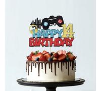 Migeaks Game Happy 14th Birthday Cake Topper, Glitter Video Game Boy's 14th Birthday Cake Decorations, Kids Gaming Themed Birthday Party Supplies For Man Boys Girls 14-Years-Old Birthday Party Decor