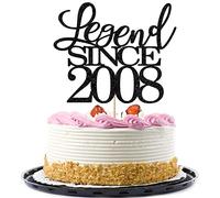 Migeaks Legend Since 2008 Cake Topper 17th Birthday Happy Birthday Cake Topper Men and Women Cheer 17 Years Old Handmade Black Glitter Cake Decoration (2008)