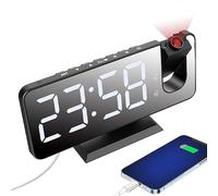 Mightree Dual Projection Alarm Clock with USB Charger for Bedroom RV | Projects red light to ceiling with adjustable angle, dual alarms, USB, 3 brightness