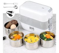 Mightree Electric Lunch Box, 200W Removable Heated Lunch Boxes for Working Men, 2L Capacity Food Faster Heater, Lunch Box Food Warmer for Home Office with 4 Stainless Steel Container, 1 Fork& Spoon
