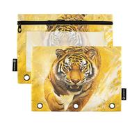 Mighty Animal Realistic Style Yellow folders for Binder with Clear Window Pencil pouching Large and Sturdy Three Ringing Binder for Classroom School Office Supplies Multicolored 2 PCS