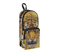 Mighty Animal Realistic Style Yellow Nylon 3 Compartments Pencil Bag With Zipper study&multifunctional Pencil Case Organizer Stationery Organizer for Teen Boys Office 1600ml
