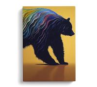 Mighty Bear Abstract Brown, Gold, Peach Canvas Print | Gallery Wrapped 30mm Frame Wall Art | 30x20 inches | Ready to Hang | Abstract Animals Picture | Living Room Bedroom Lounge Office