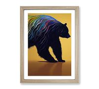 Mighty Bear Abstract Framed Wall Art Print A2 Oak