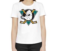Mighty Ducks Anaheim Logo Women's Classic T-Shirt Crew Neck Short Sleeves, white, M