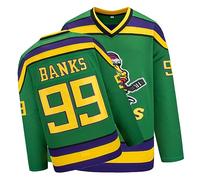 Mighty Ducks Conway 96, Banks 99 Movie Ice Hockey Jersey - Broidery Letters and Numbers, Green/White/Black, Green99, XL