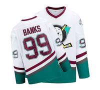 Mighty Ducks Jersey - 96 Conway, 99 Banks Movie Ice Hockey Jersey - Broidery Letters and Numbers - Green/White/Black - XXL