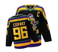 Mighty Ducks Jersey Movie Ice Hockey Jersey Charlie Conway #96 Adam Banks #99, 90S Hip Hop Clothing for Party(#96 Blue,L)