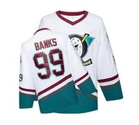 Mighty Ducks Jersey Movie Ice Hockey Jersey Charlie Conway #96 Adam Banks #99, 90S Hip Hop Clothing for Party(#99 White,S)
