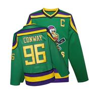 Mighty Ducks Jersey Movie Ice Hockey Jersey S-L Charlie Conway with Youth Size, 90S Hip-Hop Party Outfits for Kids, #96 Green, L
