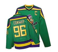 Mighty Ducks jersey Movie Ice Hockey Jersey S-XXL Charlie Conway #96 Adam Banks #99, 90S Hip Hop Clothing for Party, #96 Green, S