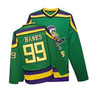 Mighty Ducks jersey Movie Ice Hockey Jersey S-XXL Charlie Conway #96 Adam Banks #99, 90S Hip Hop Clothing for Party, #99 Green, Medium