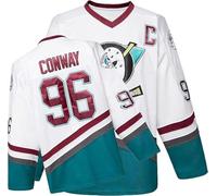 Mighty Ducks Jersey Movie Ice Hockey Jersey S-XXXL Charlie Conway #96 Adam Banks #99, 90S Hip Hop Clothing for Party, 96#white, XL