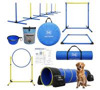 MIGHTY EQUIPPED Dog Agility Equipment - Portable Dog Agility Course Backyard Set with 9ft Dog Tunnel, Weave Poles, Hoop Dog Jumps, Collapsible Water Bowl & More - Dog Training Kit for Indoor & Outdoor
