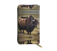 Mighty Highland Yak Pattern Leather Clutch (7.5x4.1 inches) - Coin Card Key Wallet