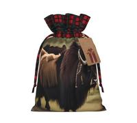 Mighty Highland Yak Print Christmas Drawstring Bags Snack Wrap, Reusable Holiday Treat Sacks for Presents M