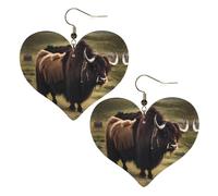 Mighty Highland Yak Prints Stylish Heart-Shaped Earrings Lightweight Women'S Accessories Perfect For Parties And Valentine'S Day.