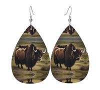 Mighty Highland Yak Teardrop-shaped leather earrings are a luxurious and fashionable accessory suitable for women, showcasing individual charm.